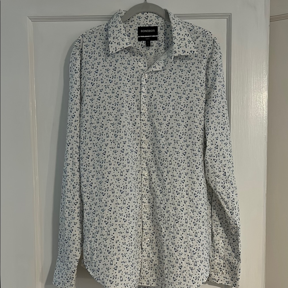Bonobos Men's White and Blue Patterned Shirt